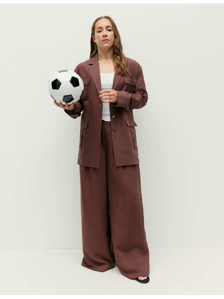Marks & Spencer Плисирани практични панталони Palazzo с лен Marks & Spencer кафяв