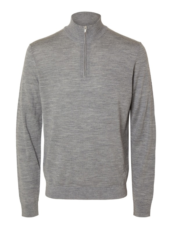 SELECTED Мъжки пуловер със цип у врата grey melange