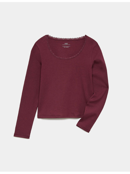 Marks & Spencer Топ с дантелено кантче и висок дял памук (6–16 години) Marks & Spencer червена
