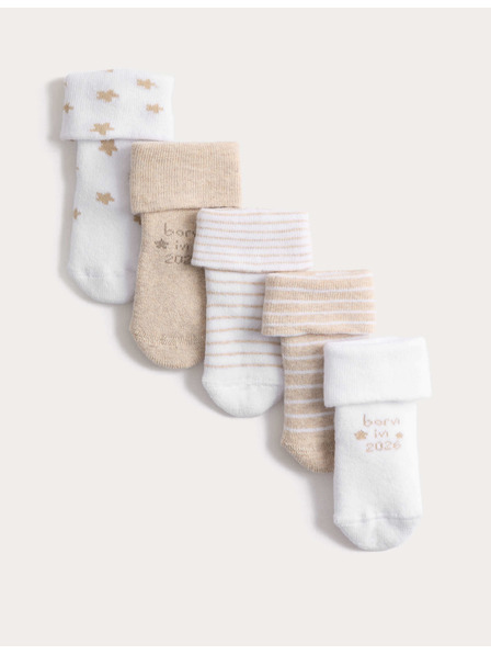 Marks & Spencer Фротирни чорапи с "Born in 2026" и висок дял памук (0–12 месеца), 5 чифта Marks & Spencer бяла