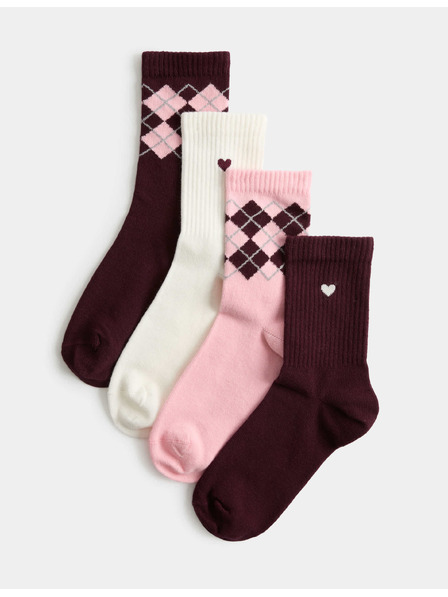 Marks & Spencer Комплект от 4 чифта глезденки с висок дял памук и геометричен мотив Marks & Spencer червена