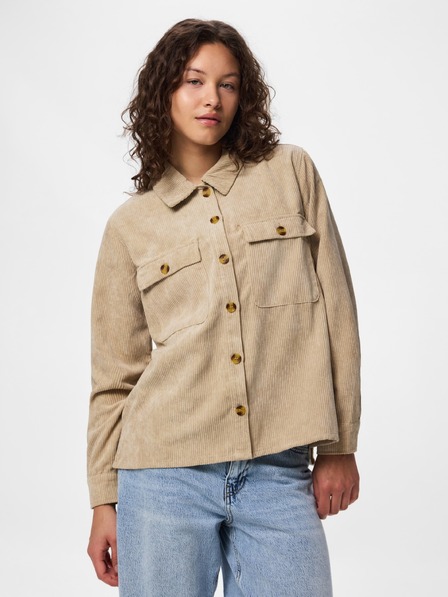 Pieces Дамска вельветена риза CORDUROY светла