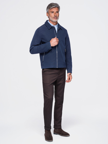 Ombre Clothing Мъжко лека преходна якета със цип и класически яка – тъмносиня V1 OM-JANP-0224 Ombre Clothing