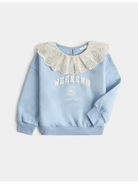 Marks & Spencer Суитшърт с яка и бродерия, с висок хлопков дял (2–8 години) Marks & Spencer син