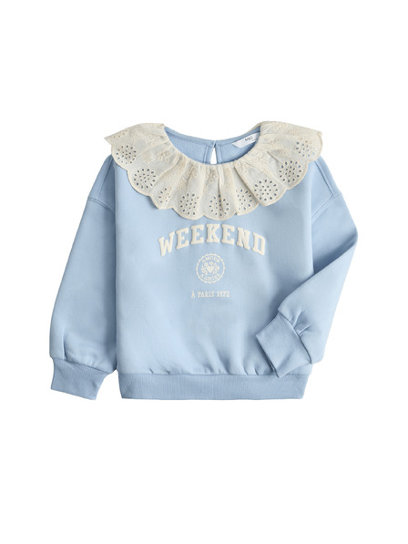 Marks & Spencer Суитшърт с яка и бродерия, с висок хлопков дял (2–8 години) Marks & Spencer син